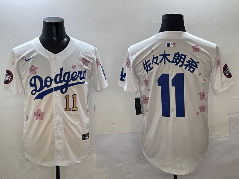 Men Los Angeles Dodgers #11 R.Sasaki White Sakura Edition 2025 Nike MLB Jersey style 4->women mlb jersey->Women Jersey